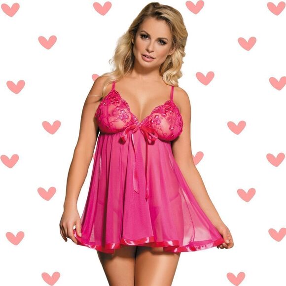 🆕️ Small Pink Satin Bow Sheer Babydoll Lace Lingerie Nightslip Chemise Dress - Picture 1 of 8